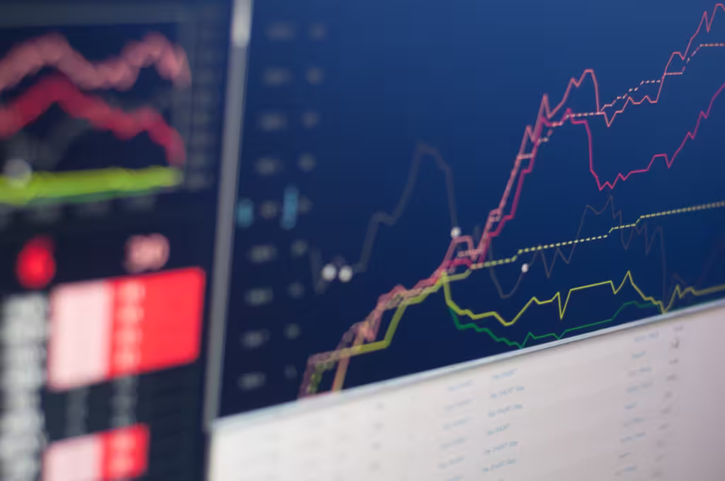 close-up of monitor displaying graphs